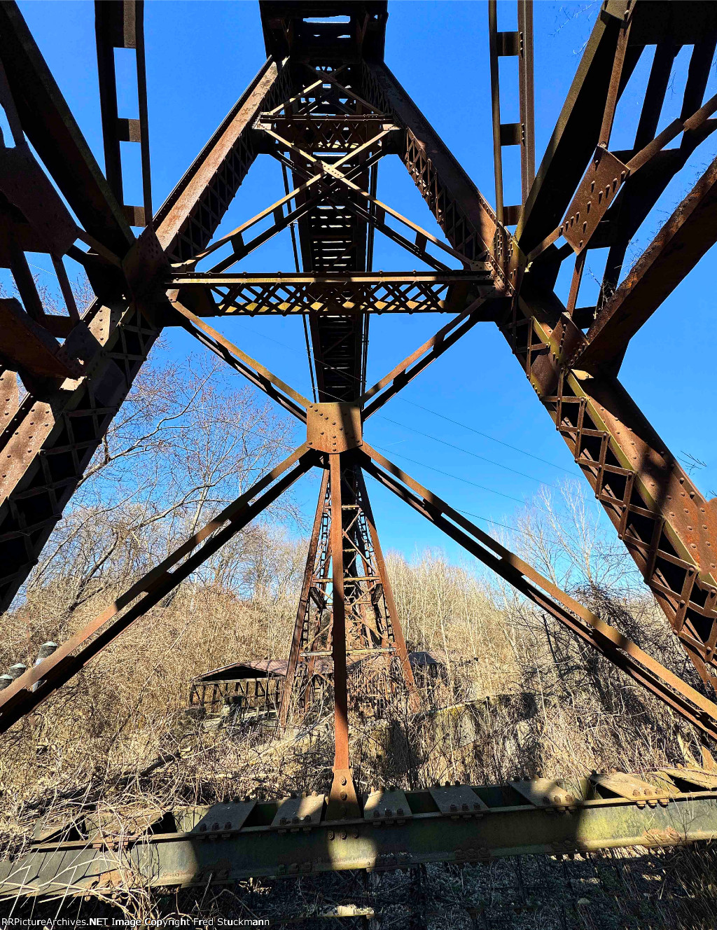 The underbelly of the 1926 American Bridge Co. Wheeling & Lake Erie trestle.